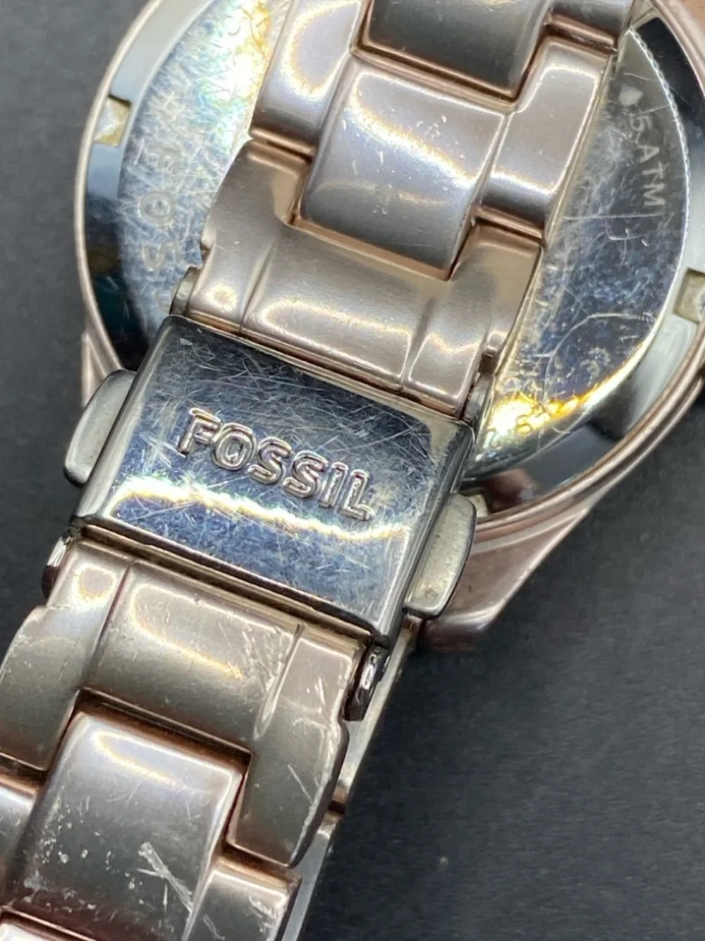 FOSSIL Stella Rose Silver-Tone Watch Blush Dial Pave Crystal Bezel ES-2976 31mm